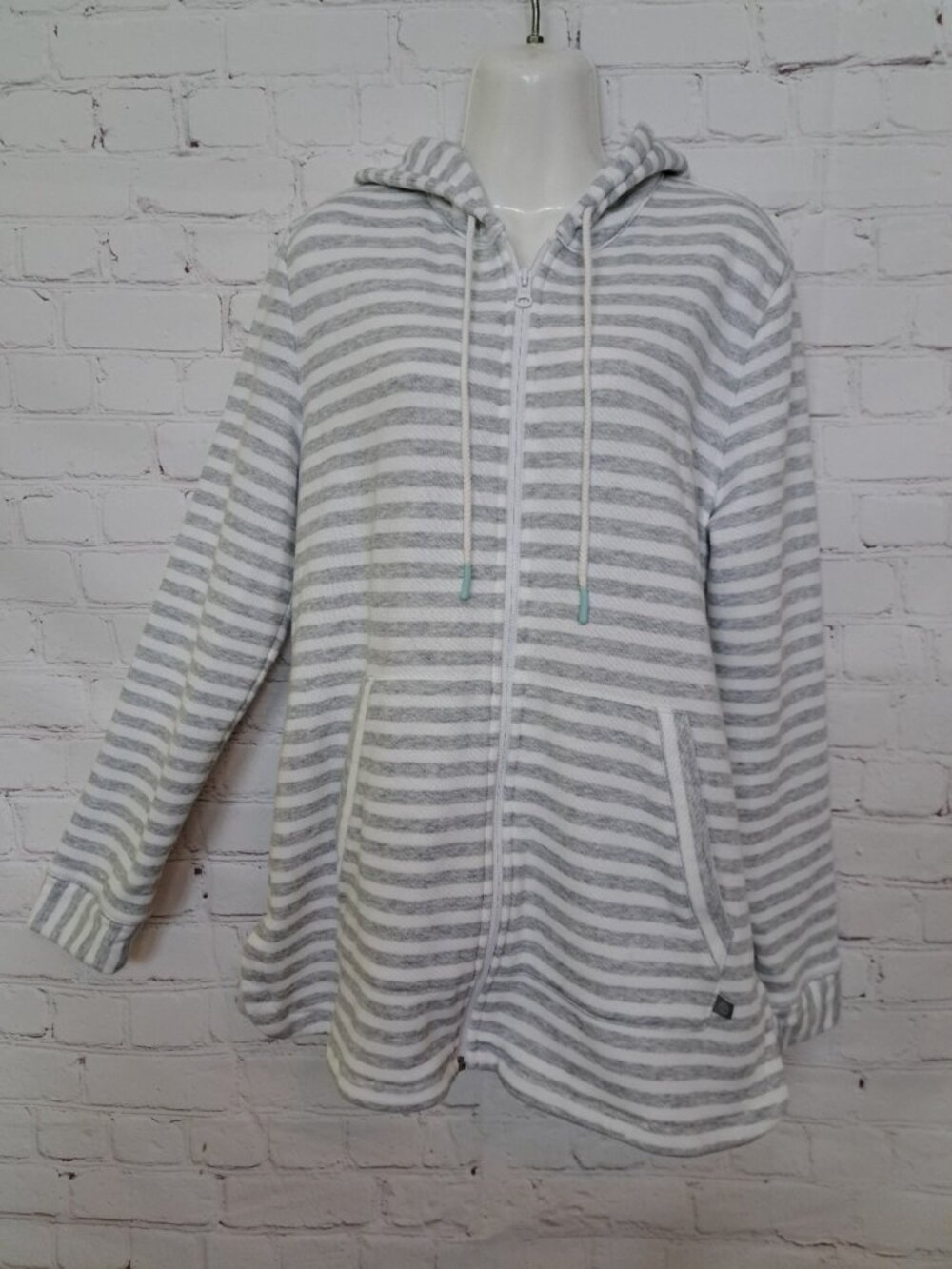 Talbots Cozy Comfy Striped Hooded Full Zip Sweatshirt Size Large